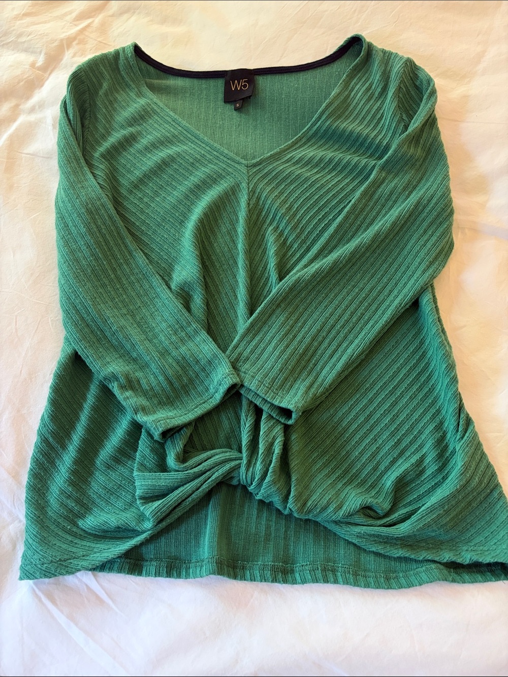 W5 Emerald Green V-Neck Twist Front Long Sleeve Top